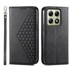 Per Xiaomi 14T Custodia per telefono in pelle magnetica con texture di vitello a griglia cubica (nero)