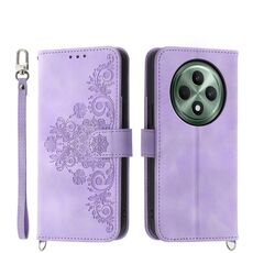 Per OPPO Reno12 F 4G / 5G / F27 India Custodia in pelle con portafoglio in rilievo con fiori (viola)
