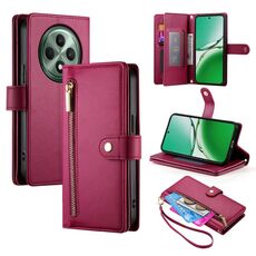 Per OPPO Reno12 F 4G / 5G / F27 India Portafoglio con cerniera e nove slot per carte Custodia in pelle per telefono (rosso)