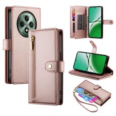 Per OPPO Reno12 F 4G / 5G / F27 India Portafoglio con cerniera a nove scomparti per carte Custodia in pelle per telefono (rosa)