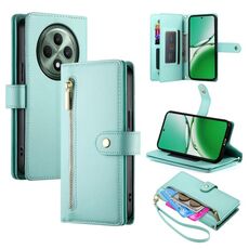 Per OPPO Reno12 F 4G / 5G / F27 India Portafoglio con nove slot per carte e cerniera Custodia in pelle per telefono (verde menta)