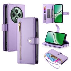 Per OPPO Reno12 F 4G / 5G / F27 India Portafoglio con cerniera a nove scomparti per carte Custodia in pelle per telefono (viola)