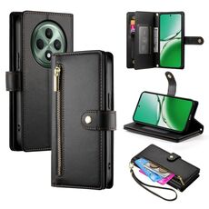 Per OPPO Reno12 F 4G / 5G / F27 India Portafoglio con cerniera e nove slot per carte Custodia in pelle per telefono (nero)