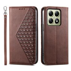 Per Xiaomi 14T Custodia per telefono in pelle magnetica con texture di vitello a griglia cubica (marrone)