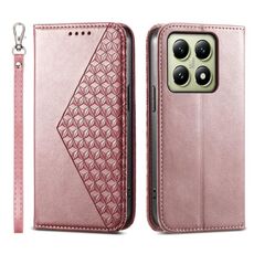 Per Xiaomi 14T Custodia per telefono in pelle magnetica con texture di vitello a griglia cubica (oro rosa)