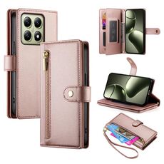 Per Xiaomi 14T Custodia in pelle con cerniera e nove slot per carte di credito (rosa)