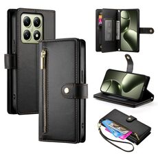 Per Xiaomi 14T Custodia in pelle con cerniera e nove slot per carte di credito (nero)