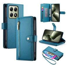 Per Xiaomi 14T Custodia in pelle con cerniera e nove slot per carte di credito (blu)