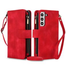 Per Samsung Galaxy S22+ 5G Dream 9-Card Zipper Wallet RFID Custodia in pelle per telefono con cordino (rosso)