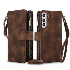 Per Samsung Galaxy S22+ 5G Dream 9-Card Zipper Wallet RFID Custodia in pelle per telefono con cordino (marrone)