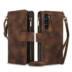 Per Samsung Galaxy S23 5G Dream 9-Card Zipper Wallet RFID Custodia in pelle per telefono con cordino (marrone)