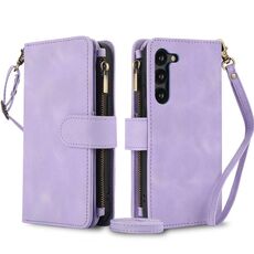 Per Samsung Galaxy S23 5G Dream 9-Card Zipper Wallet RFID Custodia in pelle per telefono con cordino (viola)