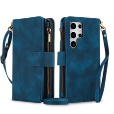 Per Samsung Galaxy S24 Ultra Dream 9-Card Zipper Wallet RFID Custodia in pelle per telefono con cordino (blu)