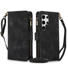 Per Samsung Galaxy S24 Ultra Dream 9-Card Zipper Wallet RFID Custodia in pelle per telefono con cordino (nero)