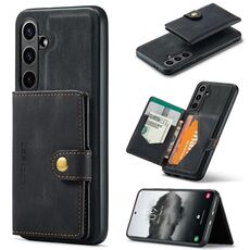 Per Samsung Galaxy S24 FE 5G JEEHOOD J01 Retro Custodia per telefono con portafoglio magnetico staccabile (nero)