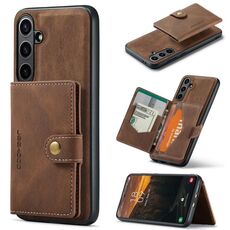 Per Samsung Galaxy S24 FE 5G JEEHOOD J01 Retro Custodia per telefono con portafoglio magnetico staccabile (marrone)