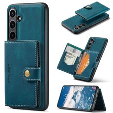 Per Samsung Galaxy S24 FE 5G JEEHOOD J01 Retro Custodia per telefono con portafoglio magnetico staccabile (blu)