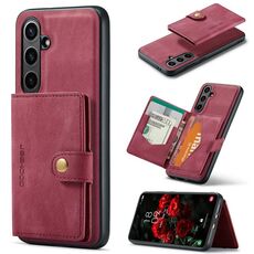 Per Samsung Galaxy S24 FE 5G JEEHOOD J01 Retro Custodia per telefono con portafoglio magnetico staccabile (rosso)