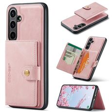 Per Samsung Galaxy S24 FE 5G JEEHOOD J01 Retro Custodia per telefono con portafoglio magnetico staccabile (rosa)