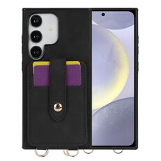 For Samsung Galaxy S24+ 5G Skin Card Bag Crossbody Lanyard Phone Case(Black)