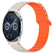 For Huawei Watch GT3 42mm Dual Color Magnetic Buckle 20mm Silicone Watch Band(Stralight+Orange)