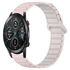 For Honor Magic Watch2 42mm Dual Color Magnetic Buckle 20mm Silicone Watch Band(Pink+Starlight)