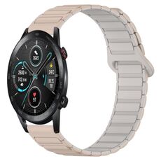 For Honor Magic Watch2 42mm Dual Color Magnetic Buckle 20mm Silicone Watch Band(Milk Tea+Rocky White)