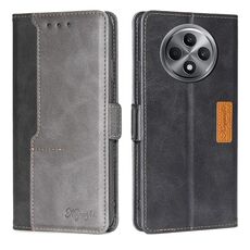 Per OPPO Reno12 F 5G Custodia in pelle con fibbia laterale a contrasto (nero + grigio)