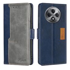 Per OPPO Reno12 F 5G Custodia in pelle con fibbia laterale a contrasto (blu + grigio)