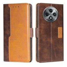 Per OPPO Reno12 F 5G Custodia in pelle con fibbia laterale a contrasto (marrone scuro + oro)