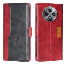 Per OPPO Reno12 F 5G Custodia in pelle con fibbia laterale a contrasto (rosso + nero)