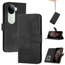 Per vivo iQOO Z9s / V40e India Custodia per telefono in pelle con chiusura a scatto Cubic Skin Feel (nero)