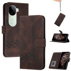 Per vivo iQOO Z9s / V40e India Custodia per telefono in pelle con chiusura a scatto Cubic Skin Feel (marrone)