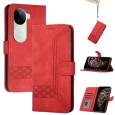 Per vivo iQOO Z9s / V40e India Custodia per telefono in pelle con chiusura a scatto Cubic Skin Feel (rosso)