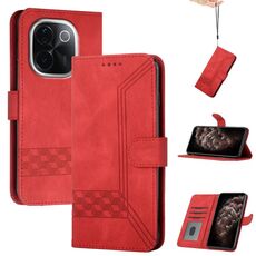 Per vivo iQOO Z9s Pro / T3 Pro 5G India Custodia per telefono in pelle con chiusura a scatto Cubic Skin Feel (rosso)