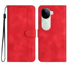 Per vivo iQOO Z9s / V40e India Custodia per telefono in pelle con motivo a cuore (rosso)