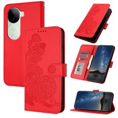 Per vivo iQOO Z9s / V40e India Datura Flower Embossed Flip Custodia in pelle per telefono (rosso)