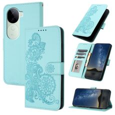 Per vivo iQOO Z9s / V40e India Datura Flower Embossed Flip Custodia in pelle per telefono (azzurro chiaro)