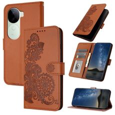 Per vivo iQOO Z9s / V40e India Datura Flower Embossed Flip Custodia in pelle per telefono (marrone)