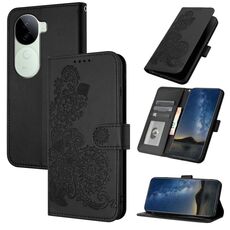 Per vivo iQOO Z9s / V40e India Datura Flower Embossed Flip Custodia in pelle per telefono (nero)