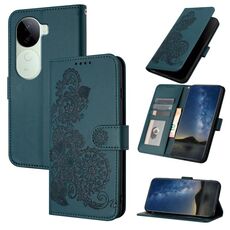Per vivo iQOO Z9s / V40e India Datura Flower Embossed Flip Custodia in pelle per telefono (verde scuro)