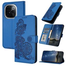 Per vivo iQOO Z9s Pro / T3 Pro 5G India Datura Flower Embossed Flip Custodia in pelle per telefono (blu)
