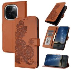 Per vivo iQOO Z9s Pro / T3 Pro 5G India Datura Flower Embossed Flip Custodia in pelle per telefono (marrone)