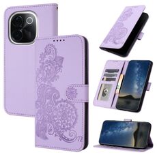 Per vivo iQOO Z9s Pro / T3 Pro 5G India Datura Flower Embossed Flip Custodia in pelle per telefono (viola)