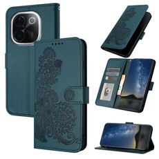 Per vivo iQOO Z9s Pro / T3 Pro 5G India Datura Flower Embossed Flip Custodia in pelle per telefono (verde scuro)
