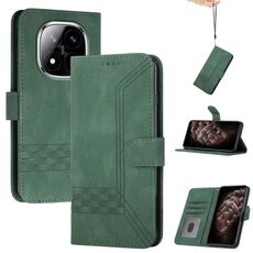 Per Redmi Note 14 Pro+ 5G Custodia per telefono in pelle con effetto pelle cubica (verde)