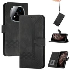 Per Redmi Note 14 Pro+ 5G Custodia per telefono in pelle con effetto pelle cubica (nero)