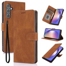 Per Samsung Galaxy S23 FE 5G Custodia per telefono in pelle di vitello con texture Fantasy Skin-feel (marrone)