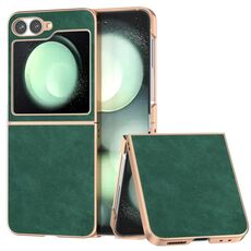 Per Samsung Galaxy Z Flip6 Custodia per telefono con copertura totale in pelle PU con cornice elettrolitica (verde)