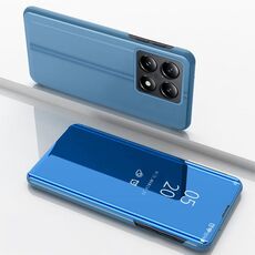 Per Xiaomi 14T Custodia per telefono in pelle con supporto a specchio orizzontale placcato (blu)